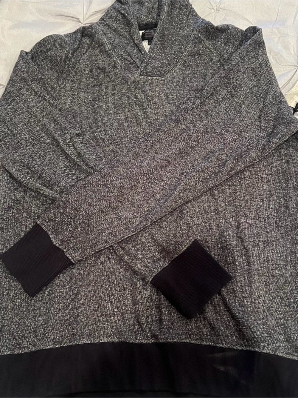 Men's Shawl Collar Heather Gray Crewneck Sweater with Black Trim